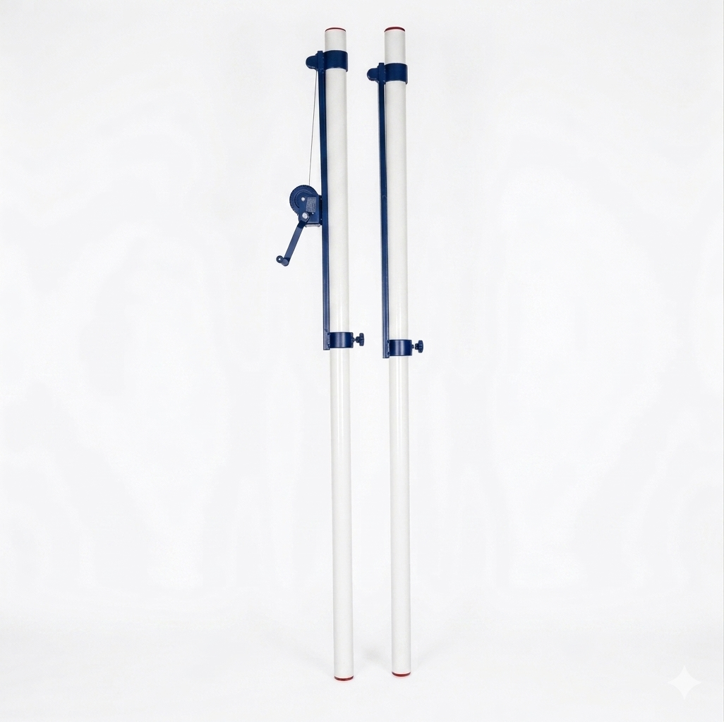 Voleybol Direk ve File Seti | 76x3 mm Metal Boru | Yükseklik Ayarlı | Kriko Sistemli | BİRLİKSPOR